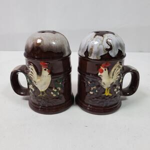 Vintage Farmhouse Rooster Salt Pepper Shakers w/ Stoppers 3 Inch Japan